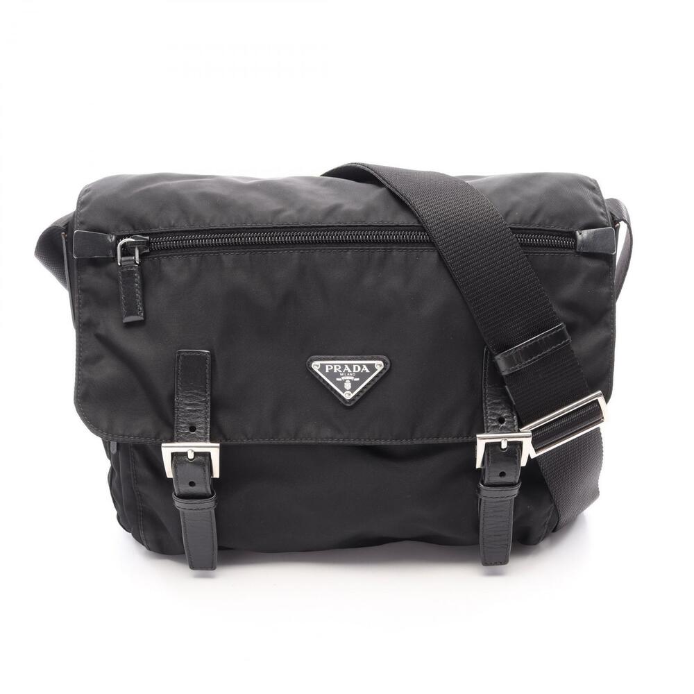 Prada Vela Leather Shoulder Bag Black